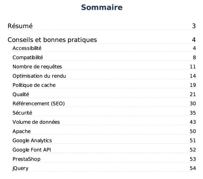 Sommaire Audit SEO