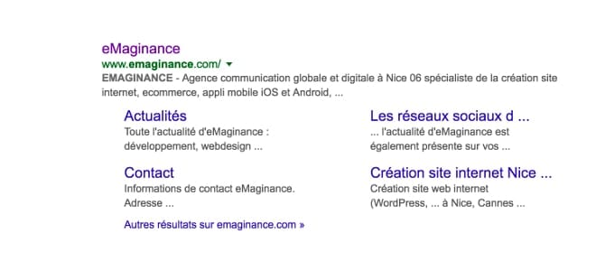 Sitelinks Google eMaginance Nice