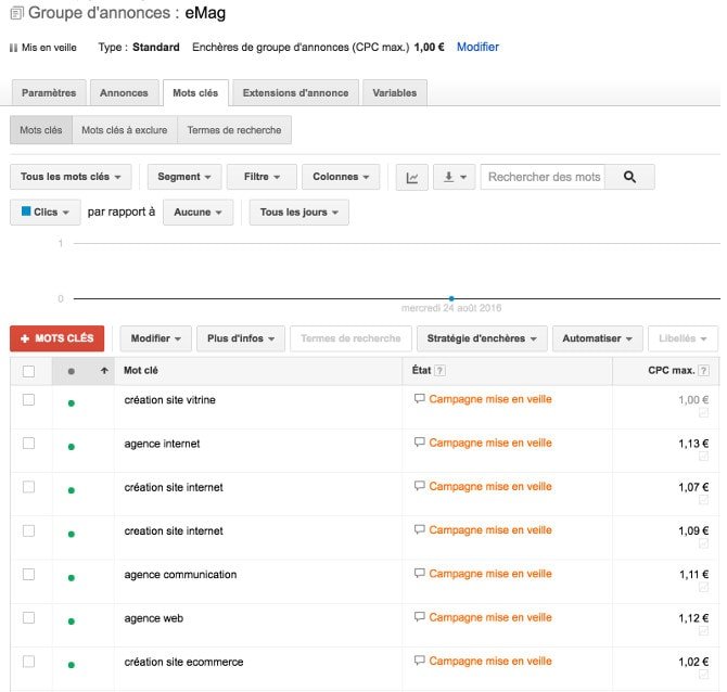 Gestion campagne Google Adwords