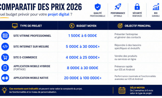 Comparatif des prix création site internet en 2026