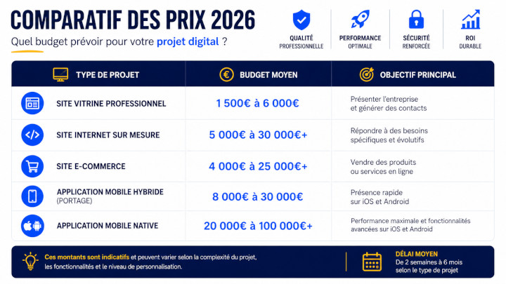 Comparatif des prix création site internet en 2026
