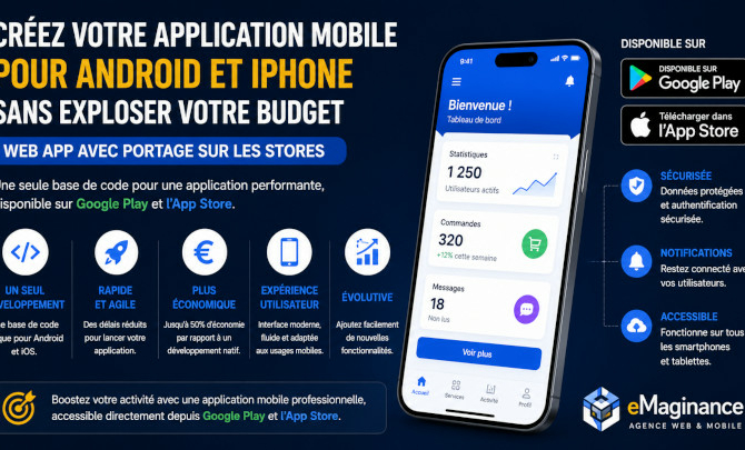 Création application mobile type Web App pour les stores App Store et Google Play